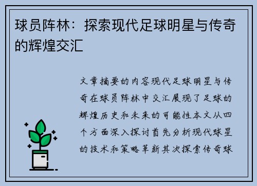 球员阵林：探索现代足球明星与传奇的辉煌交汇